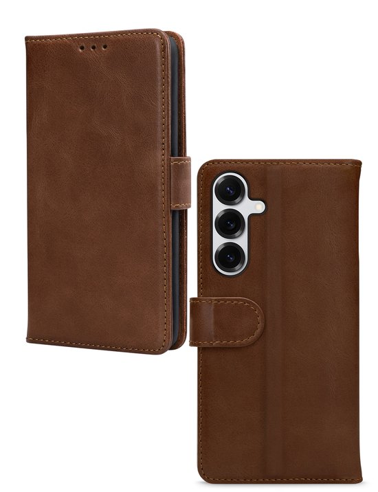 Étui de téléphone Mobilize adapté à l'étui Samsung Galaxy S25 Plus en Cuir véritable | Portefeuille Bookcase Mobilize | Porte-cartes pour 3 cartes | Étui de téléphone pour carte de débit / carte de transport en commun / permis de conduire - marron