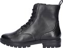 Zwarte leren veterboot, gezien vanaf de zijkant. Met vetersluiting en een rits aan de zijkant.