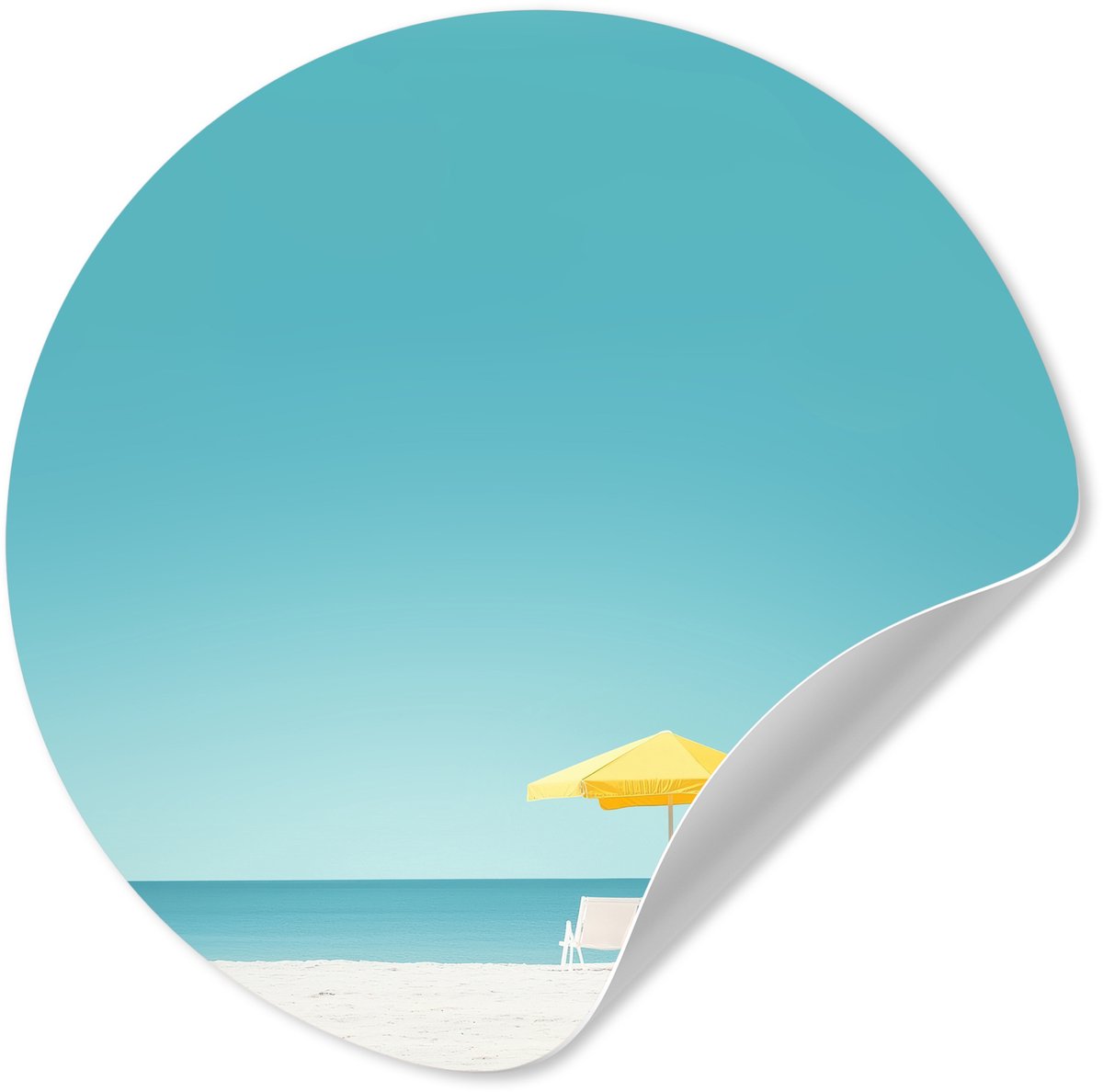 WallCircle® - Behangcirkel 50x50 cm - Muurstickers Strand - Blauwe lucht - Geel - Parasol