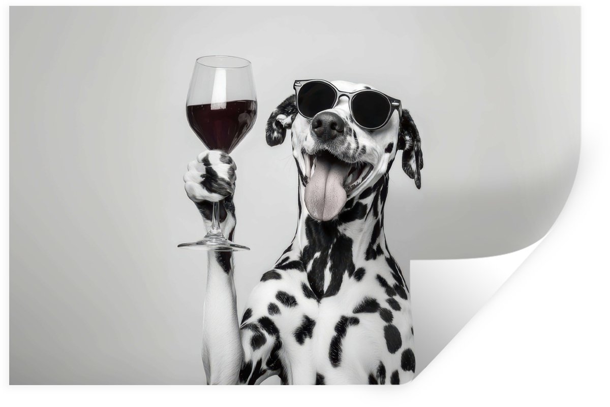 Muurstickers - Sticker Folie - Zonnebril - Dalmatiër - Wijnglas - Tong - 30x20 cm - Plakfo