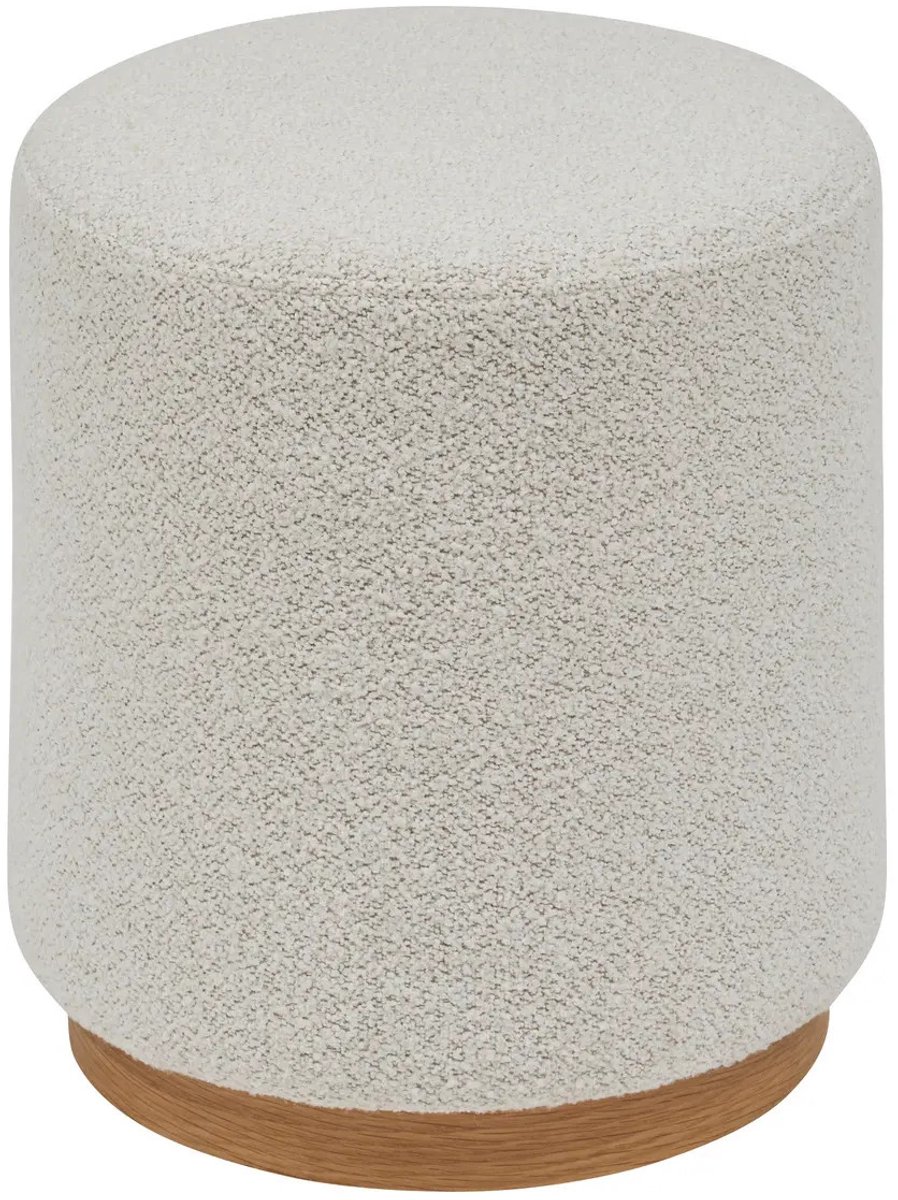 Atmosphera Poef om te zitten - Nesky Boucle - stof/hout - wit - D41 x H45 cm - extra zitplaatsen - stoelen