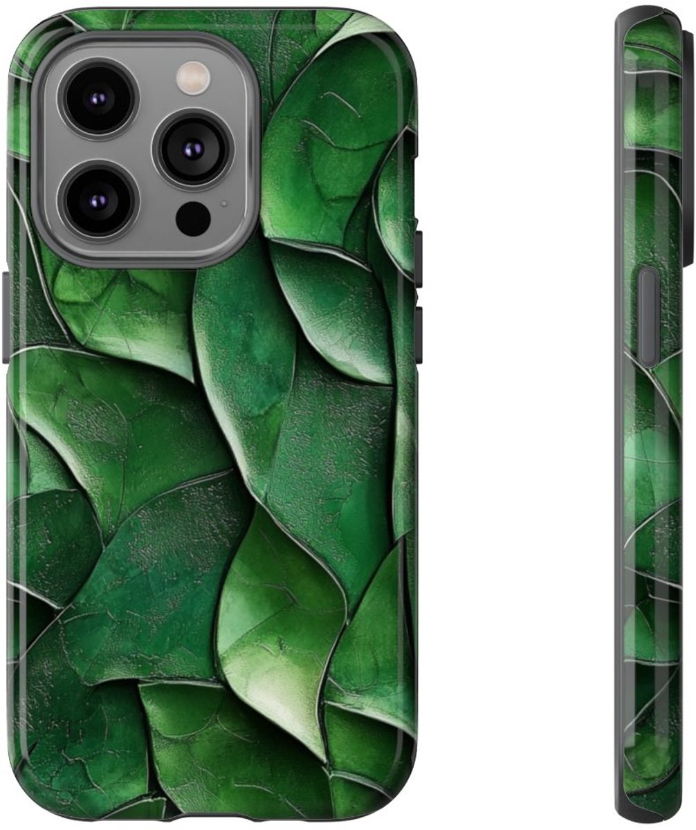 Groen Gesculptuurd Bladmotief – Telefoonhoesje Geschikt voor iPhone 14 Pro