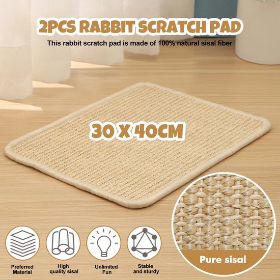Oncpcare 2 STKS Konijn Scratch Mat Natuurlijke Sisal Krabmat Klauwen en Tanden Zorg Konijn Matten voor Kooien Kauw Speelgoed Bunny Pet Cage Beddengoed