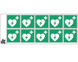 AED sticker - E010 | 5 x 5 cm - 10 stuks per vel