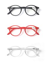 Set de 3 Lunettes de lecture Premium avec correction +0,50 - Velours noir / Brume rouge / Ciel clair - Pour femmes et hommes - Design italien - Avec boîte de rangement