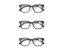 Set van 3 Premium Leesbrillen SQUARE - Sterkte +1.50 - Black Velvet - Voor Dames & Heren - Italiaans Design - Universele pasvorm