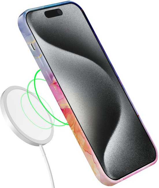 Coque de téléphone Smartphonica pour iPhone 15 Pro avec imprimé marbre arc-en-ciel - Coque souple flexible en TPU - Coque arrière Design marbre Rainbow pour iPhone 15 Pro