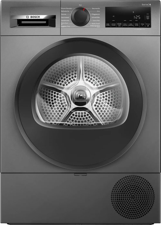 Bosch Serie 6 WQG243DR10 - Vrijstaand - Voorbelading - Warmtepomp - Grijs - Draaiknop - Rechts - DE display