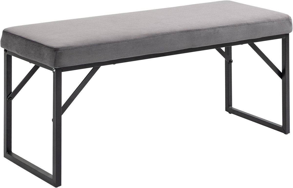 Merax Fluwelen Zitbank Met Zwarte Metalen Poten – Donkergrijs – 100 x 35 x 47 cm – Slaapkamer Woonkamer Halbank