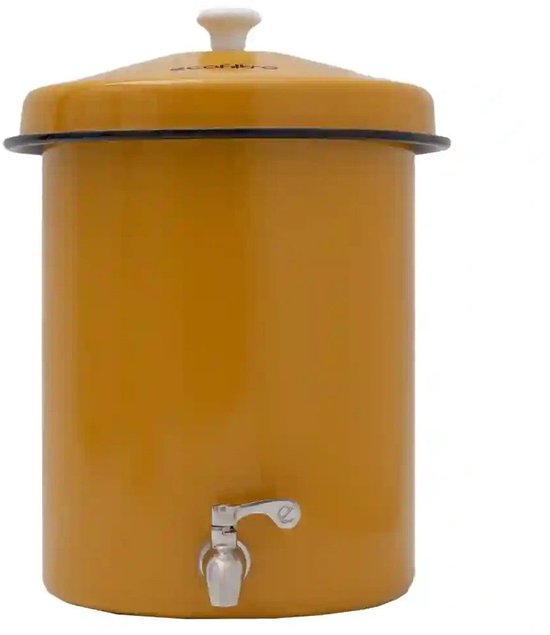 Ecofiltro 5 liter waterfilter in geel met geëmailleerd stalen behuizing en RVS kraantje