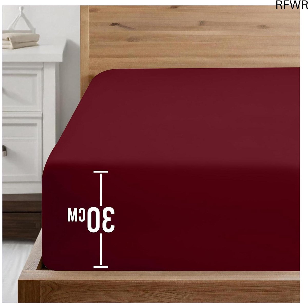 RFWR Hoeslaken 90x200 cm voor Matrassen tot 30 cm Hoog - Zacht Geborsteld Microvezel - Krimp en Vervaagt Bestendig Bordeaux