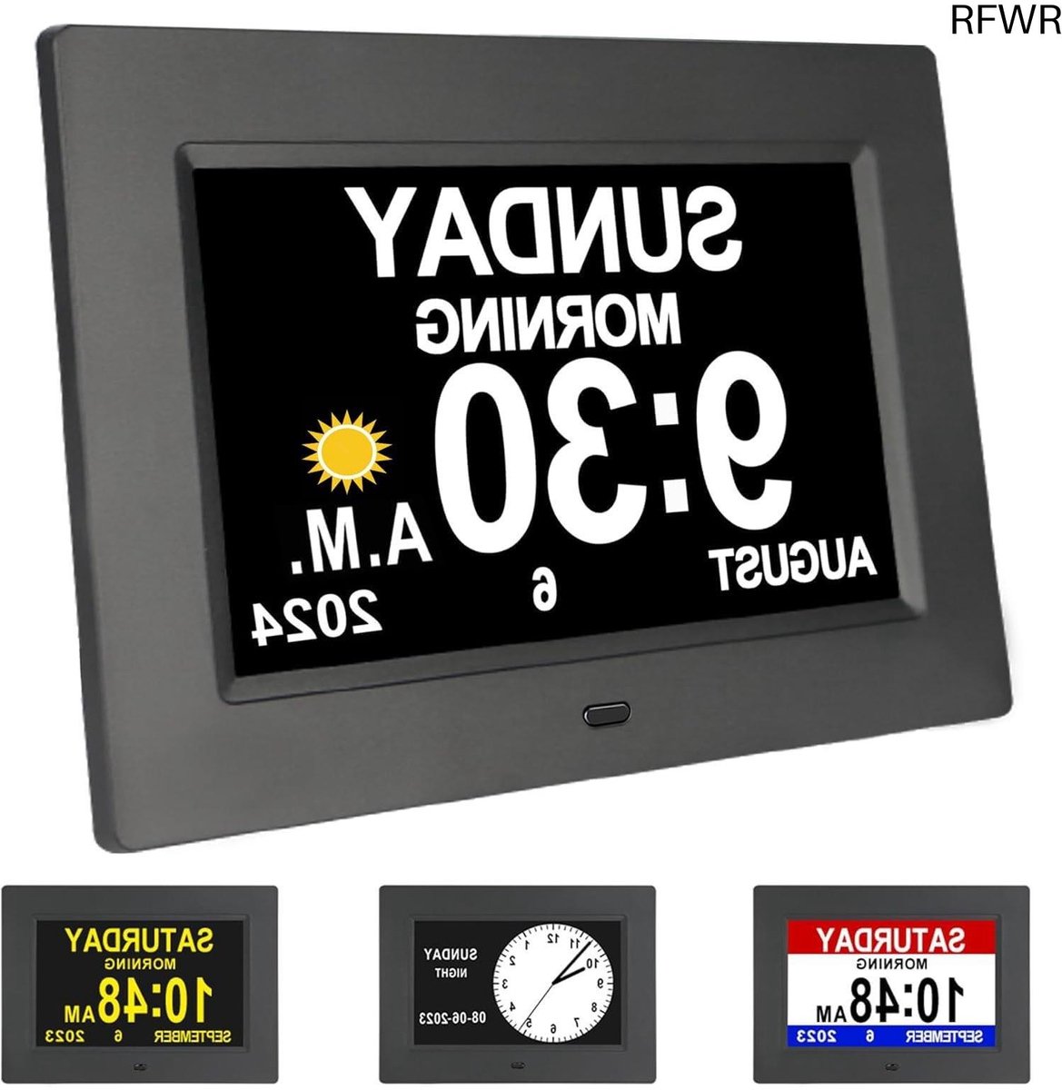 RFWR® Digitale Wekker met Kalender en Alarmopties voor Senioren - 7 Inch Display met Dimbare Weergave
