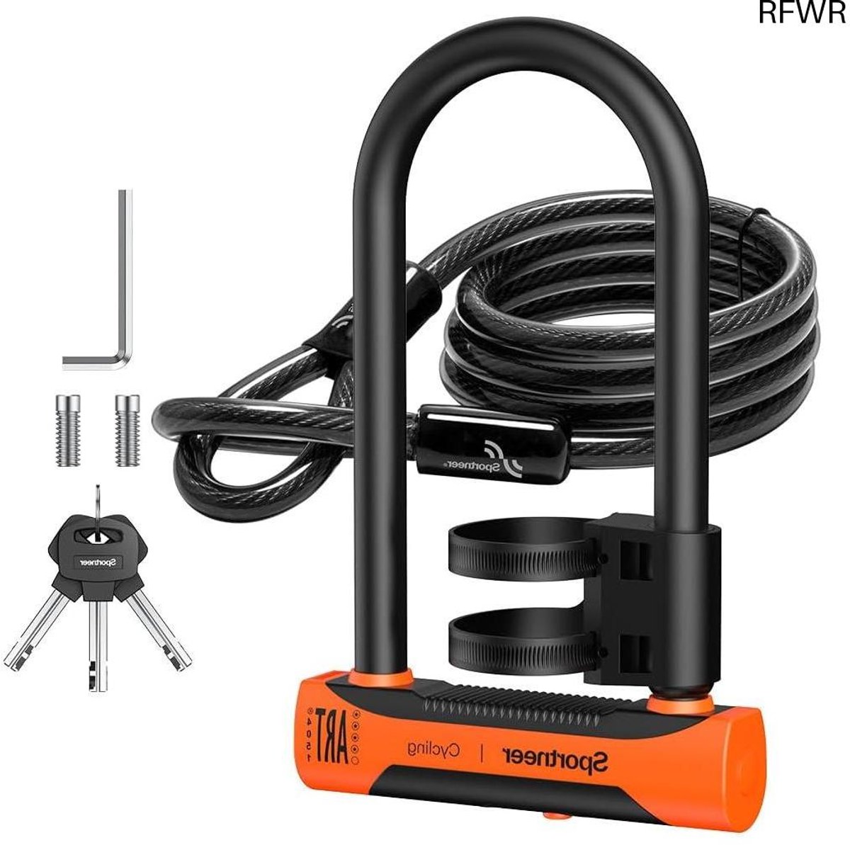 RFWR® Hoge veiligheid fietsslot met bevestigingshouder en 1,8 m kabel