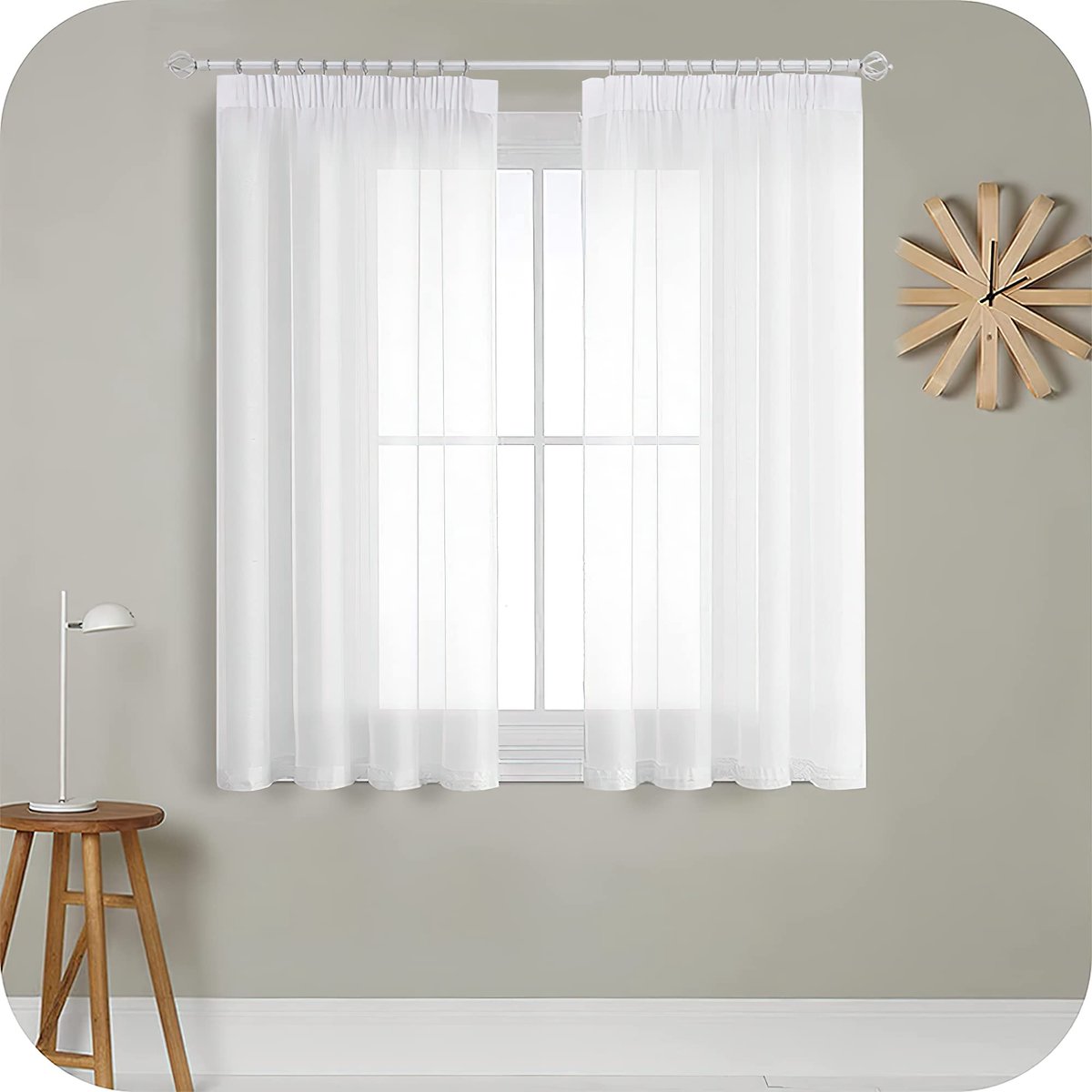 Ibenzoa Gordijnen met plooiband in linnenlook voor stijlvolle woon- en slaapkamers, set van 2, wit, 180 x 140 cm