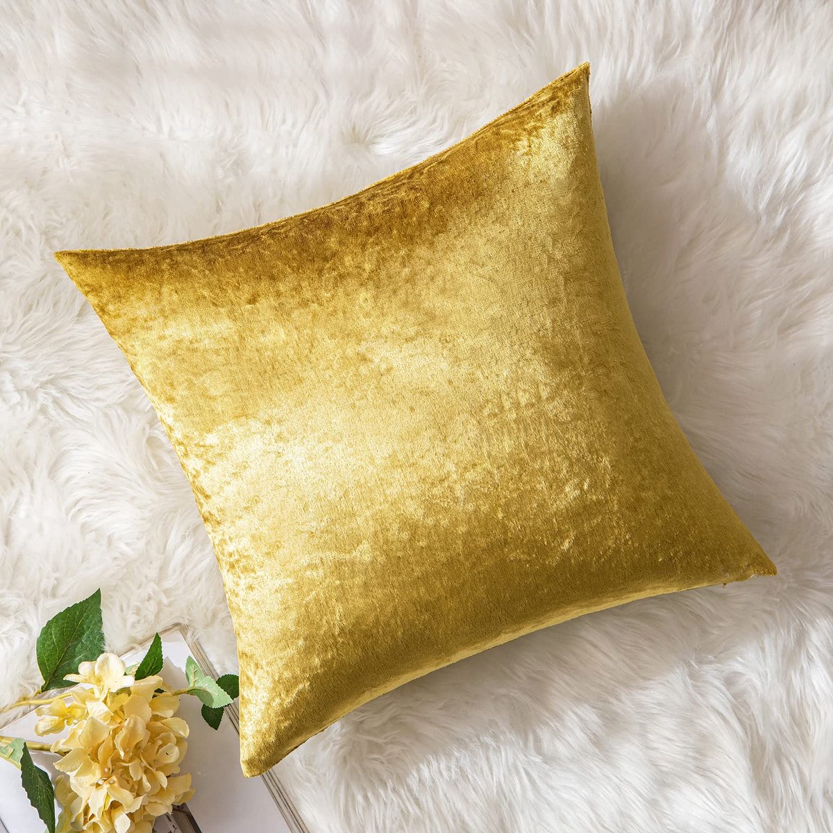Ibenzoa Fluwelen Decoratieve Kussensloop met Verborgen Ritssluiting voor Luxe Interieur, 60 x 60 cm, Goud