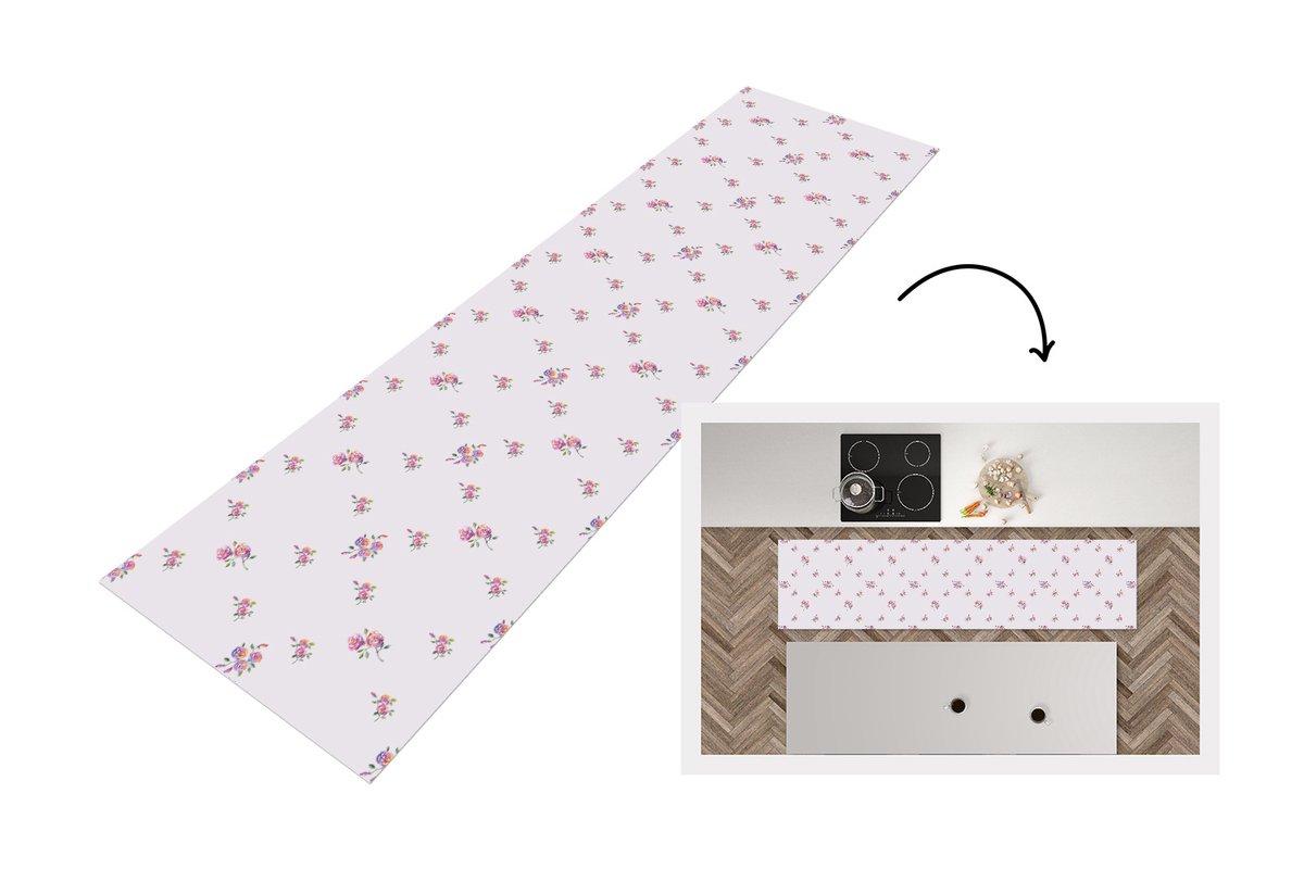 KitchenYeah Keukenloper 240x60 cm - Keukenmat vinyl Patroon - Rozen - Bloemen - Keukenmatten loper - Keuken vloerkleed tapijt
