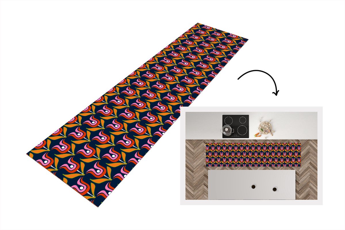 KitchenYeah Keukenloper 240x60 cm - Keukenmat vinyl Retro - Tulp - Abstract - Design - Keukenmatten loper - Keuken vloerkleed tapijt
