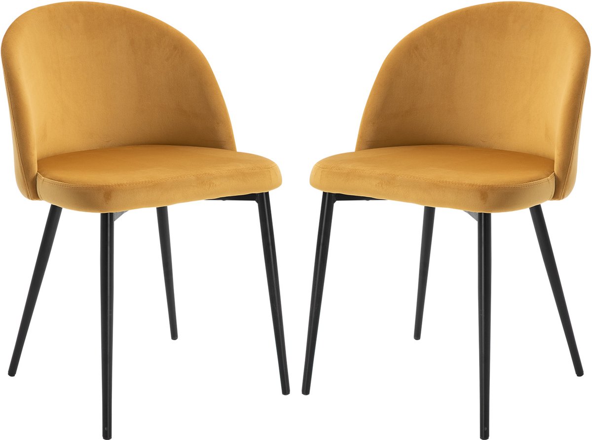 HOMCOM-Eetkamerstoel-Fluwelen-49x50x77cm-Geel