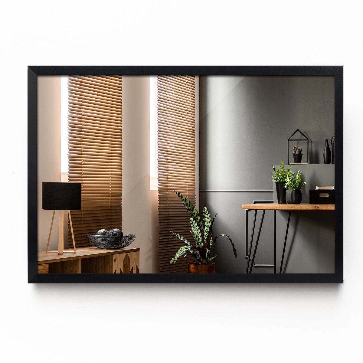 Tulup Spiegel - Spiegel in een zwarte MDF lijst - 100 cm x 70 cm - Luxe Interieur - Badkamerspiegel - Gangspiegel - Eetkamer - Spiegel in een rechthoekige lijst - Stijlvolle spiegel - Luxe Spiegel - Moderne Wandspiegel - Spiegel Met Haken
