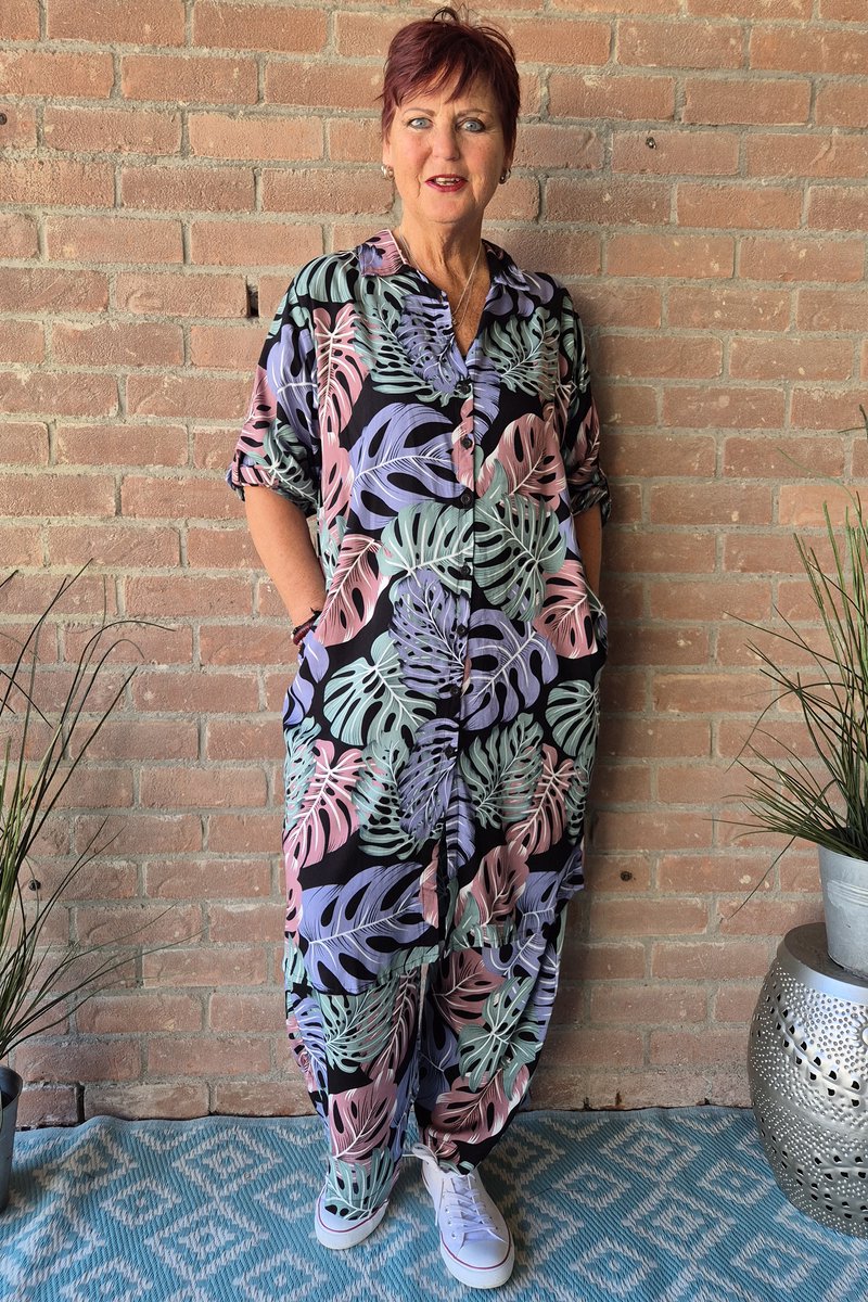 Bagoes lange blouse oprolmouw blad
