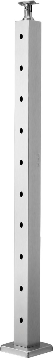 Tralie Paal, 91.4x5x5 Cm - RVS 304 Materiaal - Horizontale Voorgeboorde Gaten - Met Gebogen Bevestiging - Zilver