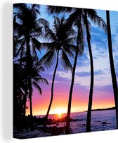 Canvas Schilderij Een silhouet van palmbomen tijdens een zonsondergang op Hawaii - 20x20 cm - Wanddecoratie