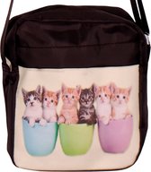 Schoudertasje met 6 kittens in bloempotten - 18x15x4cm