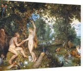 Het aardse paradijs met de zondeval van Adam en Eva, Peter Paul Rubens - Foto op Dibond - 40 x 30 cm