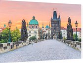 Karelsbrug, Oude Stad en Toren van Praag bij zonsopgang - Foto op Dibond - 90 x 60 cm