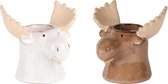 Theelichthouder waxine eland set van 2 wit en bruin 13x10x11 cm | A205345 | Dekoratief
