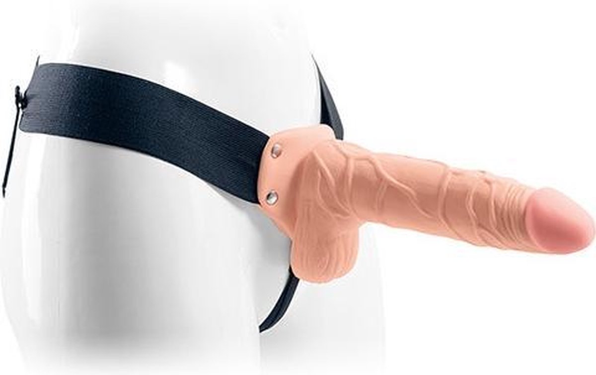 Goedkoopste Vibrerende Holle Strap-on met Ballen - Beige
