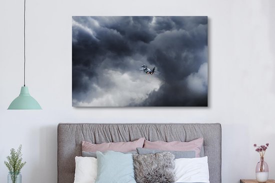 Avion de chasse vole dans les airs 180x120 cm - Tirage photo sur toile (Décoration murale salon / chambre) XXL / Groot format!