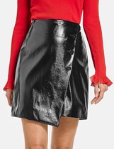 TAIFUN Dames Korte rok van glanzend imitatieleer Black-42