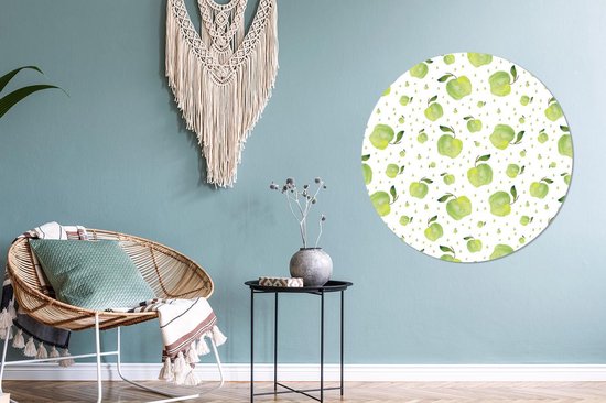WallCircle - Stickers muraux - Cercle Papier Peint - Pommes - Vert - Wit - 100x100 cm - Cercle Mural - Auto Adhésif - Sticker Papier Peint Rond XXL