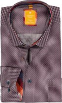 Redmond modern fit overhemd - poplin - bordeaux met blauw en wit dessin (contrast) - Strijkvriendelijk - Boordmaat: 43/44