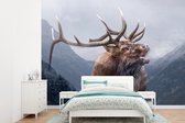 Papier peint photo peint photo vinyle - Double exposition cerf et montagnes largeur 360 cm x hauteur 260 cm - Tirage photo sur papier peint (disponible en 7 tailles)