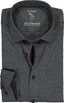 OLYMP No. Six 24/Seven super slim fit overhemd - tricot - antraciet grijs - Strijkvriendelijk - Boordmaat: 38