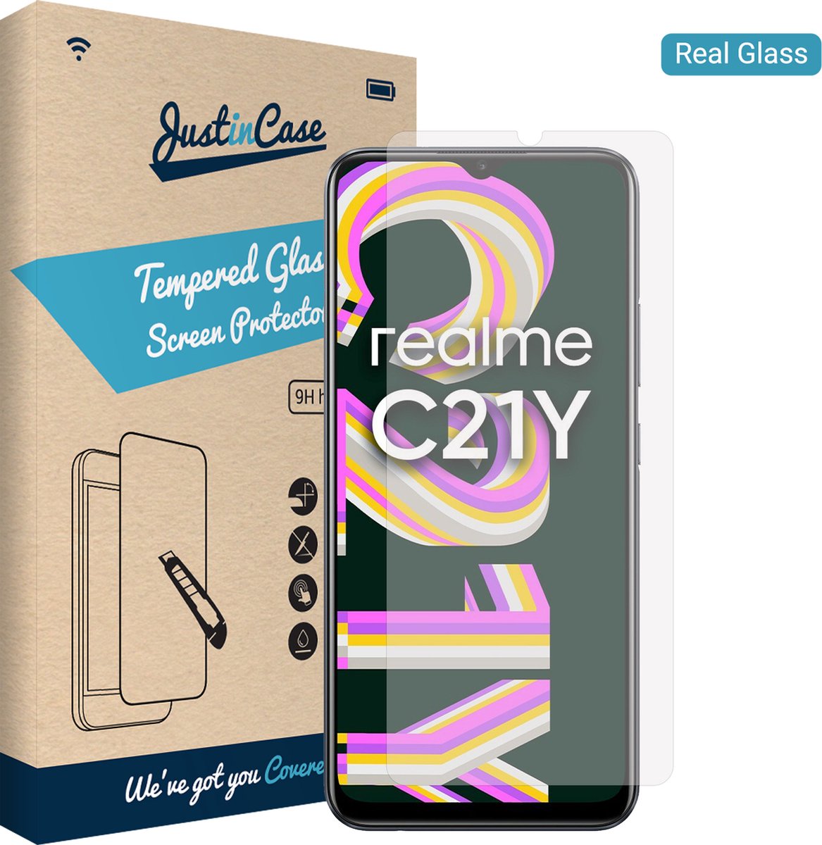 Just in Case screenprotector geschikt voor Realme C21Y - Screenprotector Gehard Glas