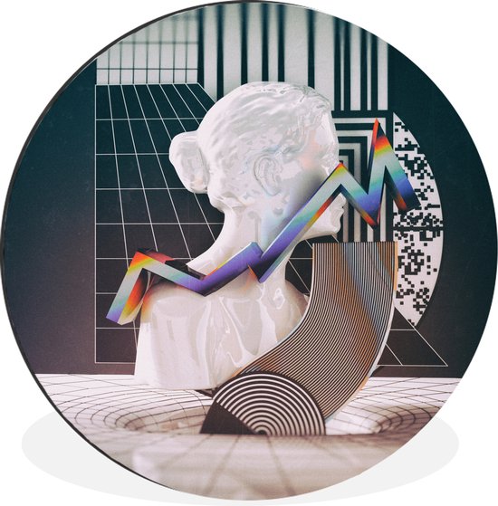 WallCircle - Wandcirkel - Muurcirkel - 3D kunst naast een standbeeld in een museum - Aluminium - Dibond - ⌀ 60 cm - Binnen en Buiten