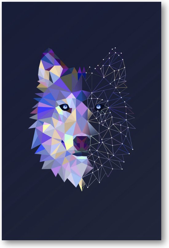 Abstracte Wolf - 60x90 Forex Staand - Minimalist - Dieren