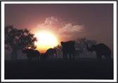 Poster van wilde dieren met zonsondergang - 20x30 cm
