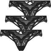 Hunkemöller Dames Lingerie 3-Pack Rosangel strings  - Zwart - maat M