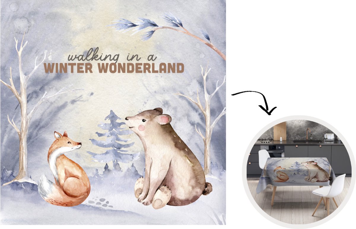 Tafelkleed - Tafellaken - 180x180 cm - Winter - Beer - Vos - Binnen en Buiten