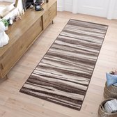 Tapiso Sari Tapijt Loper Bruin Gestreept Modern Woonkamer Hal Slaapkamer Maat- 80x100