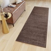 Tapiso Sari Tapijt Loper Bruin Donker Modern Woonkamer Hal Slaapkamer Maat- 70x350