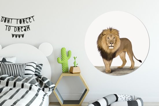 WallCircle - Wall Circle - Wall Circle Indoor - Animaux - Lion - Wit - 120x120 cm - Décoration murale - Peintures Ronds XXL