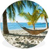 WallCircle - Wandcirkel ⌀ 140 - Hangmat - Tropisch - Strand - Ronde schilderijen woonkamer - Wandbord rond - Muurdecoratie cirkel - Kamer decoratie binnen - Wanddecoratie muurcirkel - Woonaccessoires
