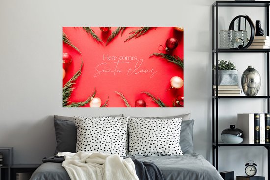 Stickers muraux - Hiver - Rouge - Boules de Noël - Citation - 120x80 cm - Feuille adhésive