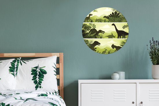 Trois illustrations de dinosaures Wall Circle papier peint autocollant 80x80 cm / papier peint cercle / mur cercle / cercle vivant - auto-adhésif et découpe ronde