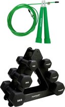 Tunturi - Fitness Set - Dumbbell Opbergrek incl 2x 1 t/m 3 dumbbells  - Springtouw Groen
